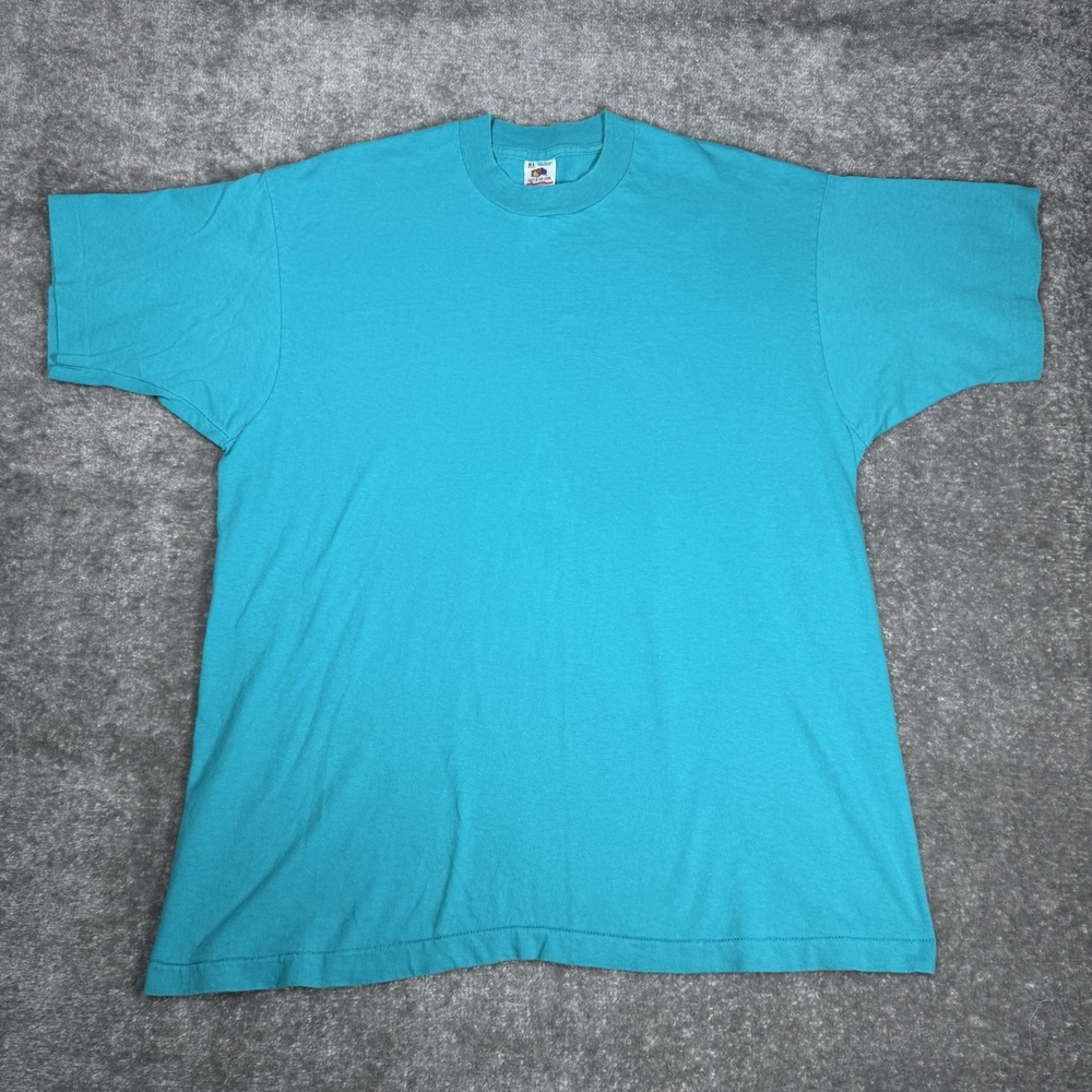 Vintage Fruit Of The Loom T-Shirt XL Blank Single Stitch USA Made Teal Crew Neck